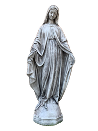 Madonna Immacolata Miracolosa Base Esagonale in cemento H63 Anticata Grigia