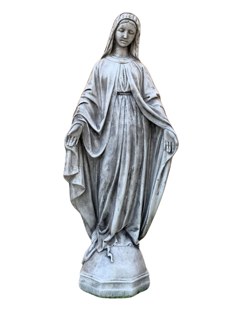 Madonna Immacolata Miracolosa Base Esagonale in cemento H63 Anticata Grigia - Notaro Manufatti
