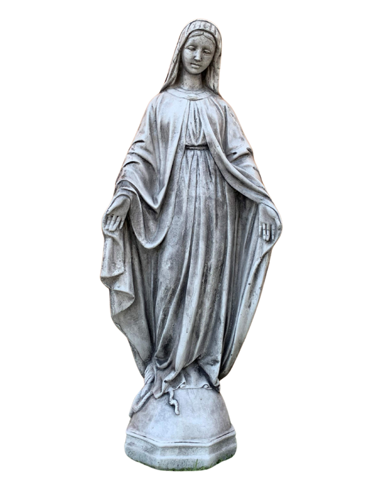 Madonna Immacolata Miracolosa Base Esagonale in cemento H63 Anticata Grigia - Notaro Manufatti