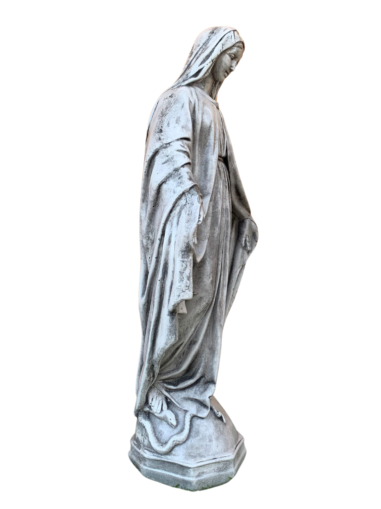 Madonna Immacolata Miracolosa Base Esagonale in cemento H63 Anticata Grigia - Notaro Manufatti