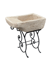 Pila Austri – Lavandino Rustico colore Beige Naturale con Struttura in Ferro Battuto