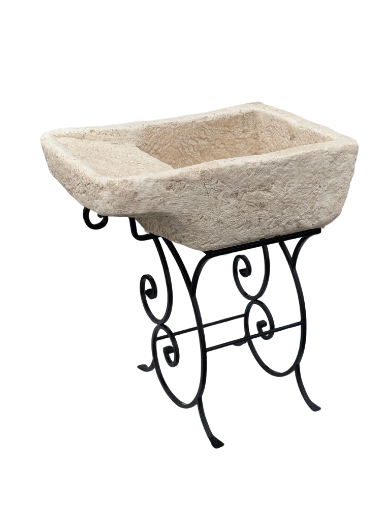 Pila Austri – Lavandino Rustico colore Beige Naturale con Struttura in Ferro Battuto - Notaro Manufatti