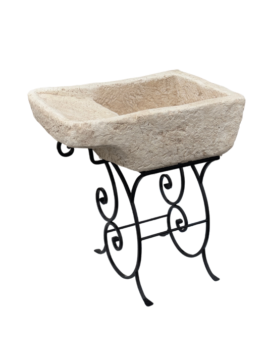 Pila Austri – Lavandino Rustico colore Beige Naturale con Struttura in Ferro Battuto - Notaro Manufatti